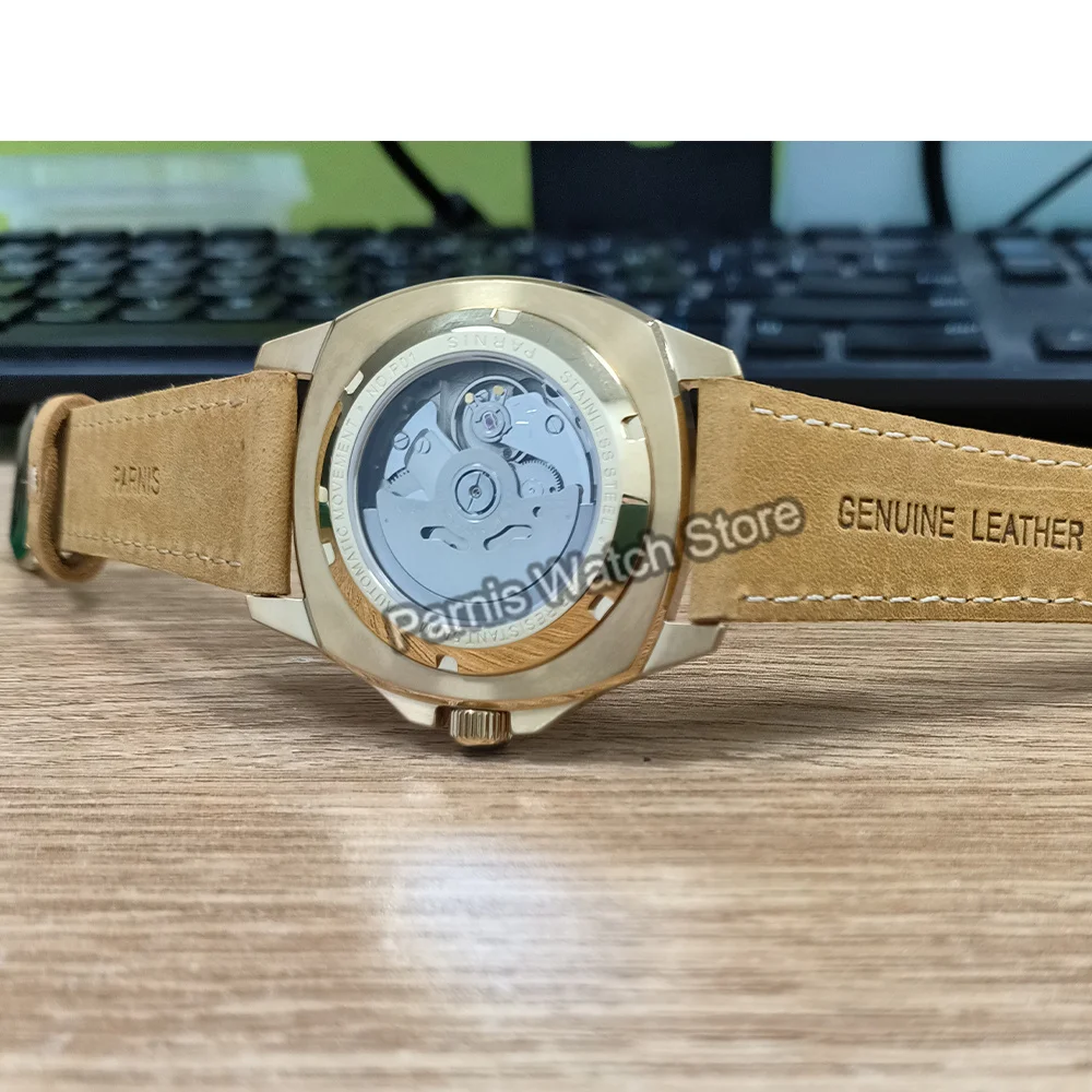 Parnis 41mm cristal de zafiro esfera Beige caja dorada NH35 NH34 reloj mecánico automático para hombres reloj de pulsera resistente al agua
