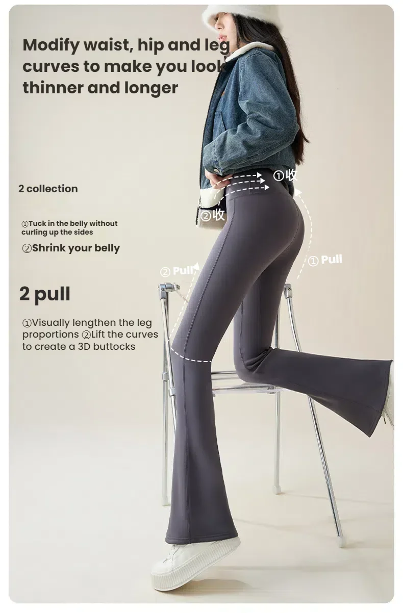 Women High Waist Flare Leggings Winter Fleece Lined Tummy Control Butt Lift Stretchy Casual Yoga Pants Bootcut Trousers M443