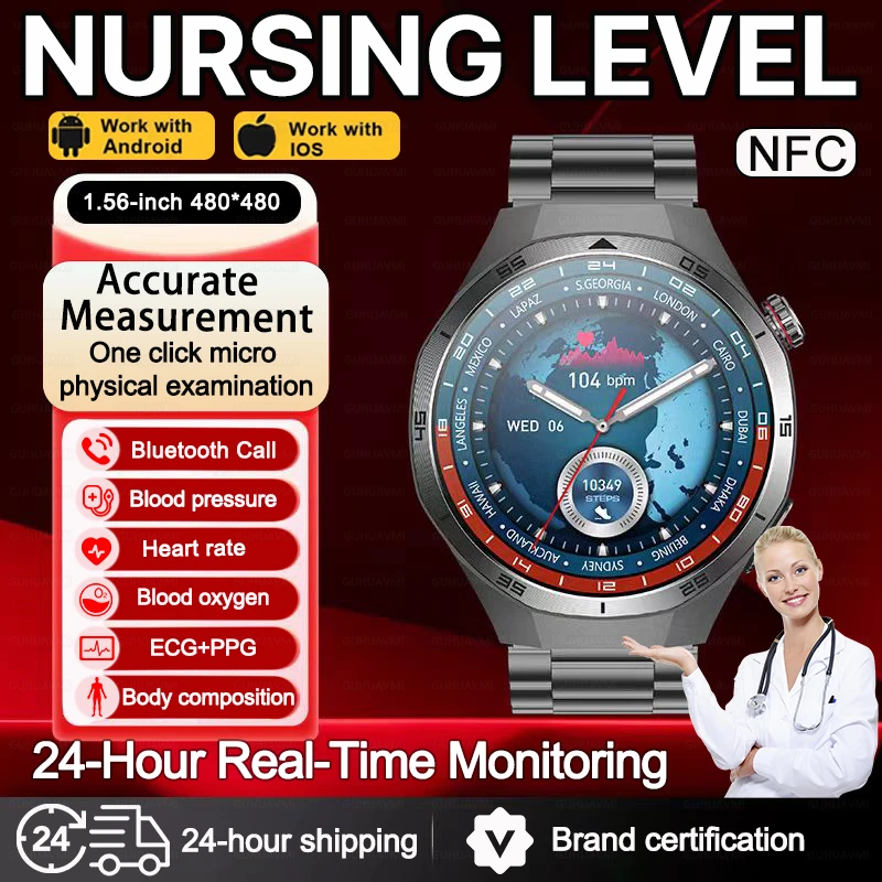 2026 New Nursing level ECG+PPG Three High Smart Watch Lipids Uric Acid Blood Pressure Smart Watch NFC Sport HD Call Health Clock