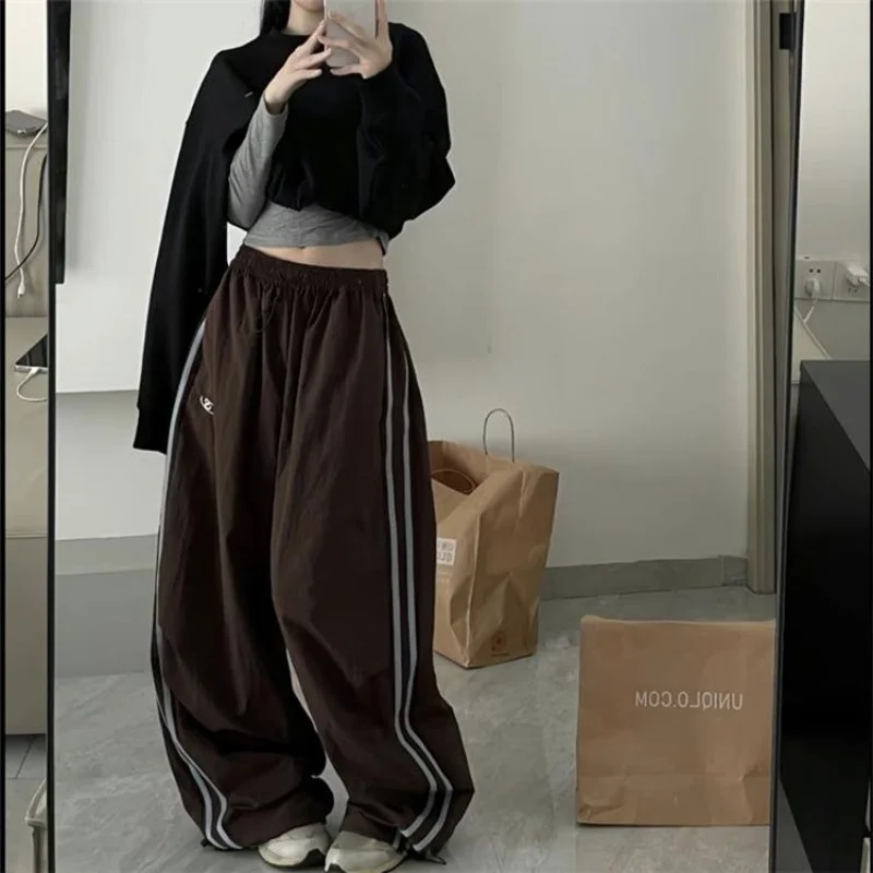 Summer Quick Dry Side Double White Stripe Wide Leg Pants Unisex Hip Hop Streetwear Straight Casual Sports Trousers Men Women