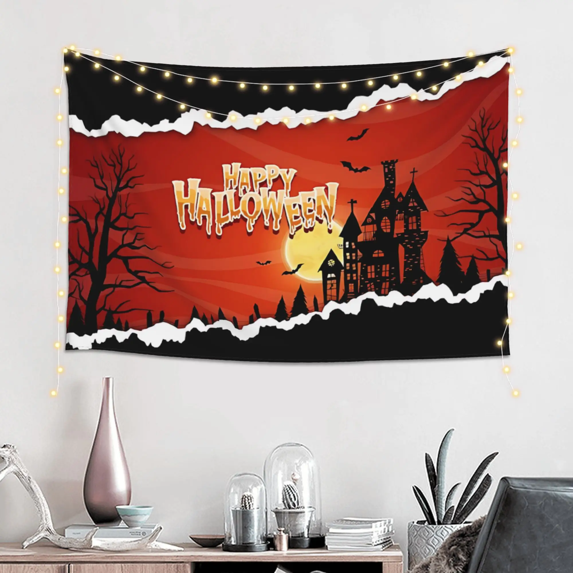 Happy halloween celebration Free Vector Customized Tapestry  Wall Hanging Blanket Tapestry Home Decor Items Wall Decorations