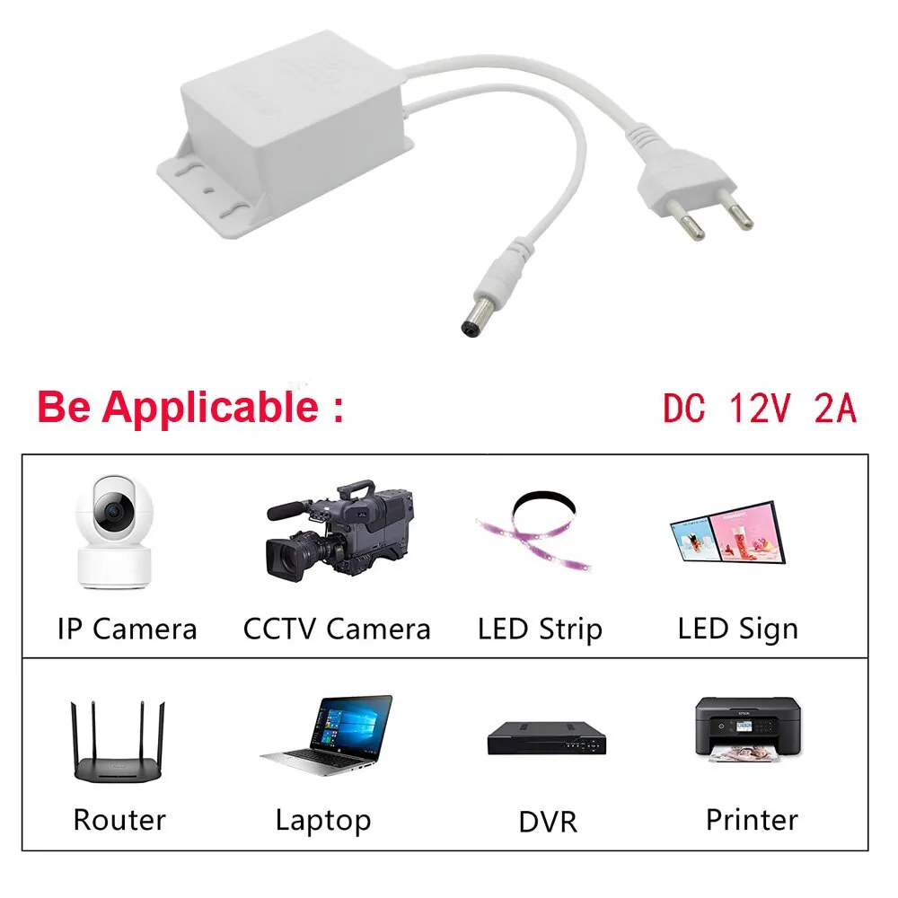 DC12V 2A Waterproof EU Power Adapter For CCTV Security Surveillance Cameras AHD NVR DVR Input AC100V-240V image 3