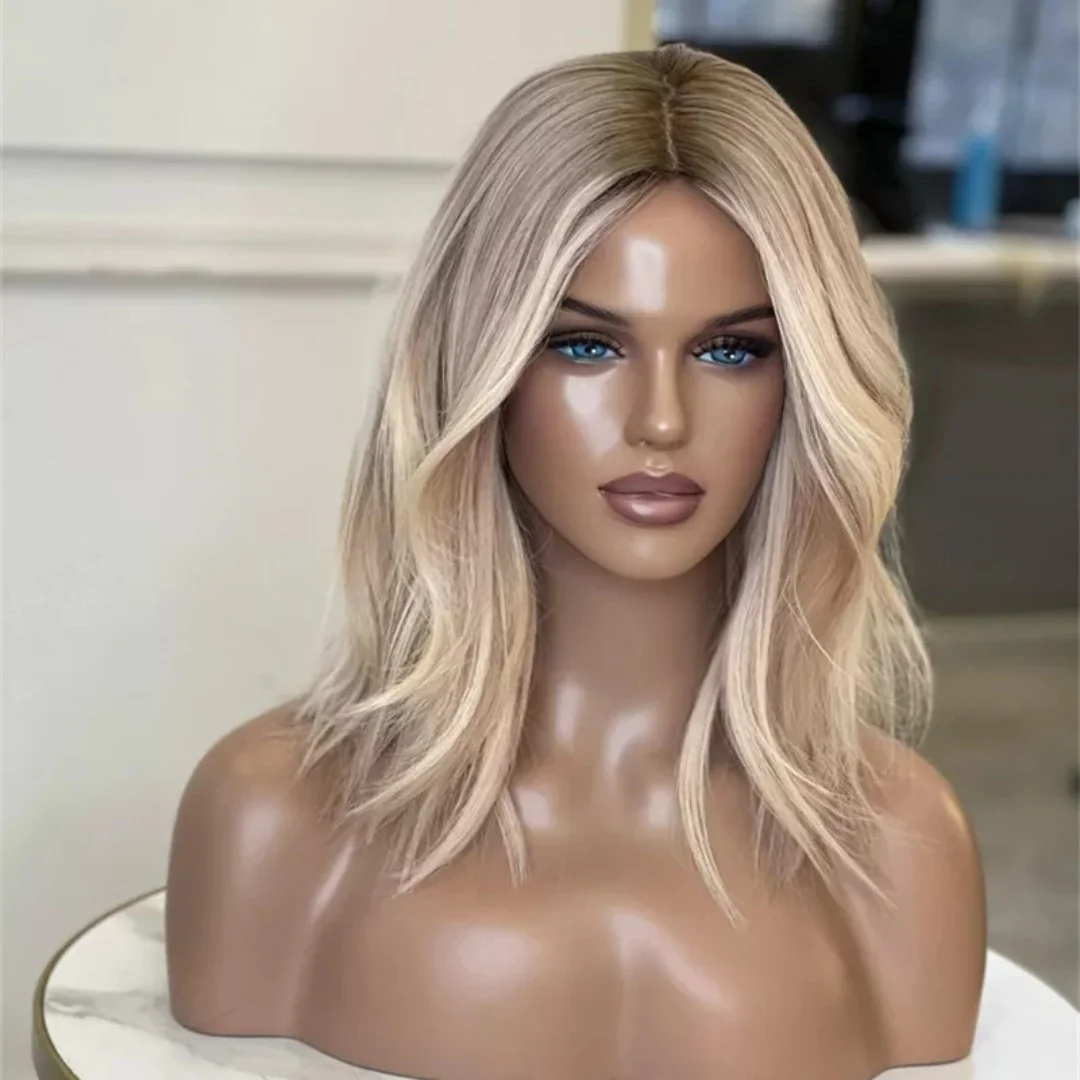 

Trendy Ombre Light White Blonde Synthetic Wig Female Shoulder Natural Wave Lace Top Wigs On Clearance Sale Glueless Cosplay Wig