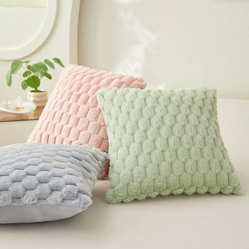 Nordic Style Solid Color Plush Pillow Bedroom Office Sofa Throw Pillow for Sleeping Soft Detachable Backrest Cushion with Zipper