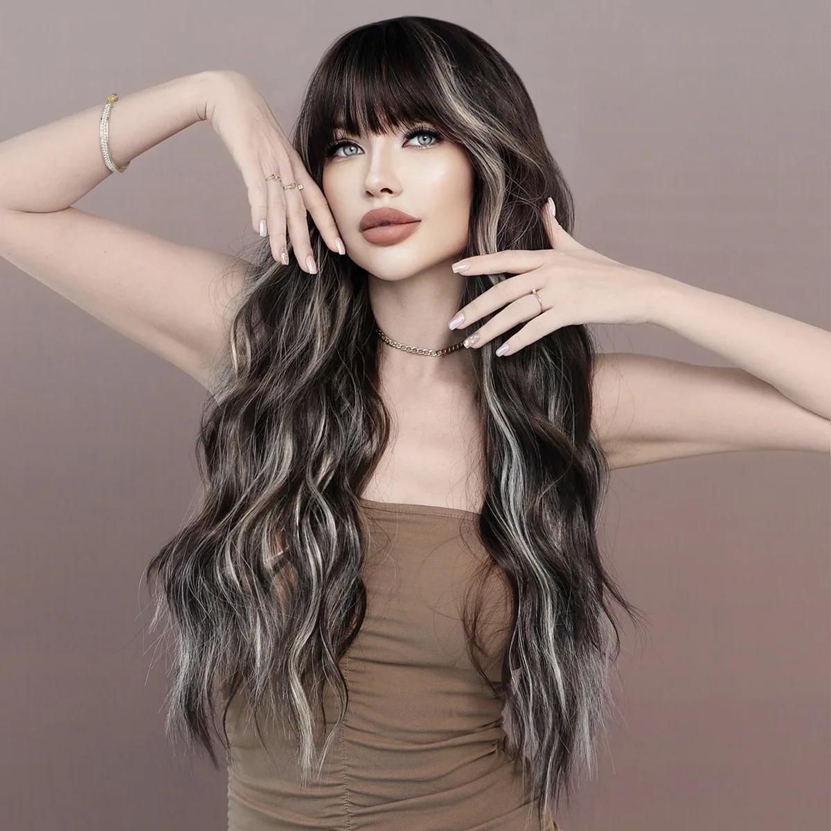 

European and American women's highlights gold long curly hair wig big wave skunk striped wig fashion Christmas chemical fiber wi