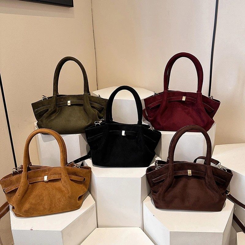 MOODS Burgundy Round Top-handle Bags For Women Soft Suede Shoulder Cross Body Cloud Bag 2024 Luxury Designer Purses And Handbags image 6