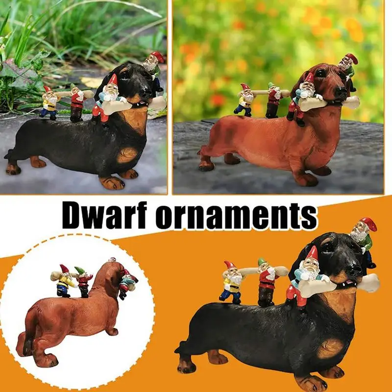 

Dwarf Dachshund Dog Statue Courtyard Art Resin Statuette Decoration Garden Gnome Statues Crafts Courtyard Villa Home Figurines