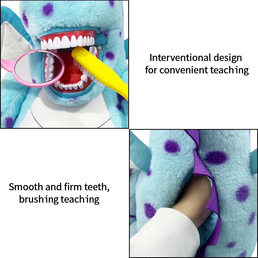 1 szt. Zabawka z zębami zębami pluszowa lalka zdrowie jamy ustnej prezentacja kukiełkowego dinozaura edukacyjna pluszaki z zębami dla dzieci dentysta