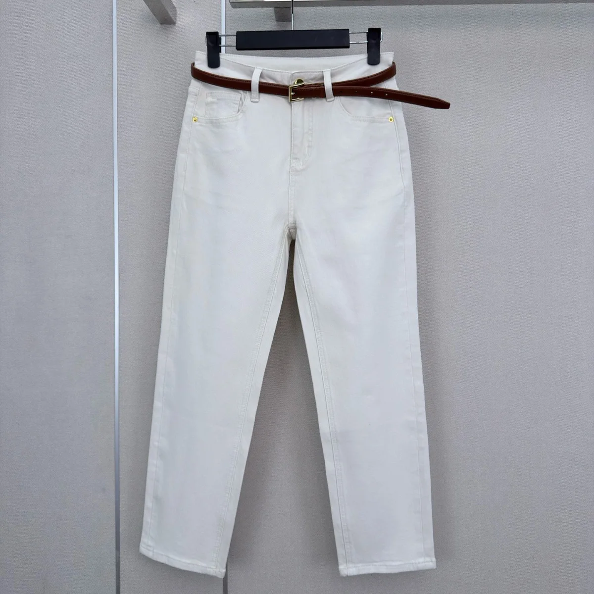 High Quality Women High Waist Straight Cropped Pants With Belt Solid Color Slim Fit Casual Trousers lyt261012181
