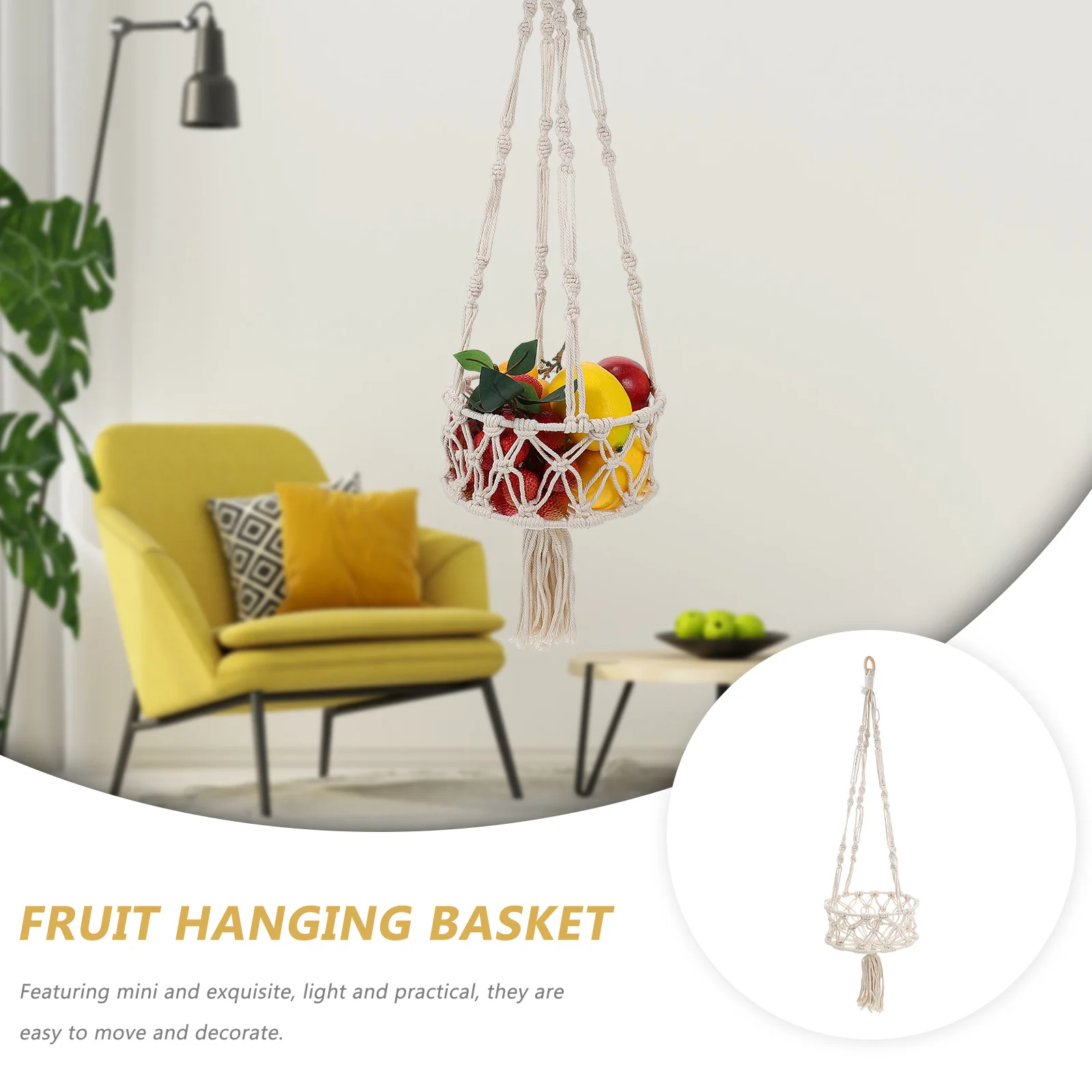 

1Pcs Hanging Flower Basket Handwoven Cotton Rope Plant Holder Decorative Home Garden Decor Wall Plant Storage Basket