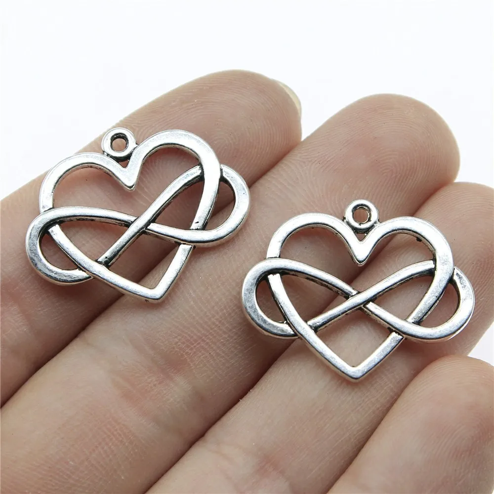 WYSIWYG 10pcs Charms Heart Infinity Love Forever 22x27mm Antique Silver Color Pendants Making DIY Handmade Finding Jewelry