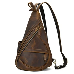Bolsa de sillín de cuero de alta calidad para hombre, bolso de pecho de cuero genuino, bolso cruzado, mochila de un solo hombro