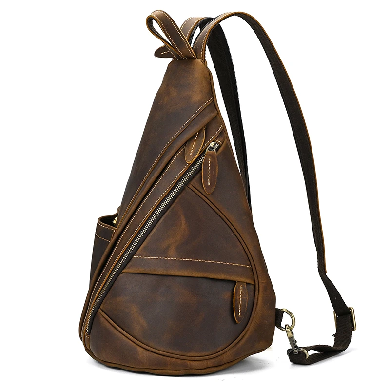 High Quality Leather Saddle bag Genuine Leather Chest Bag Crossbody Bag Men's Leather Chest Pack Single Shoulder Backpack