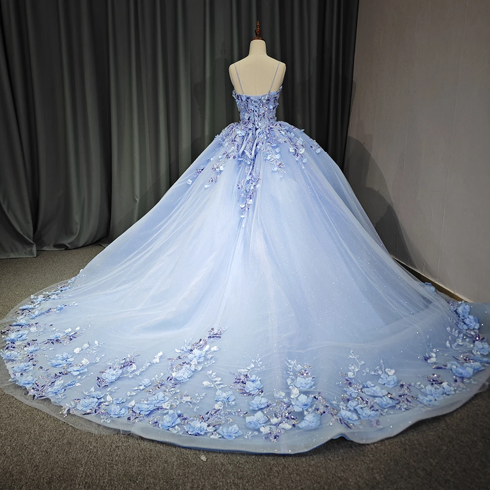 Jancember Customization Exquisite Blue Quinceanera Dresses Sequins Ball Gown V-neck Appliques Beading فساتين Quinceanera DY5682