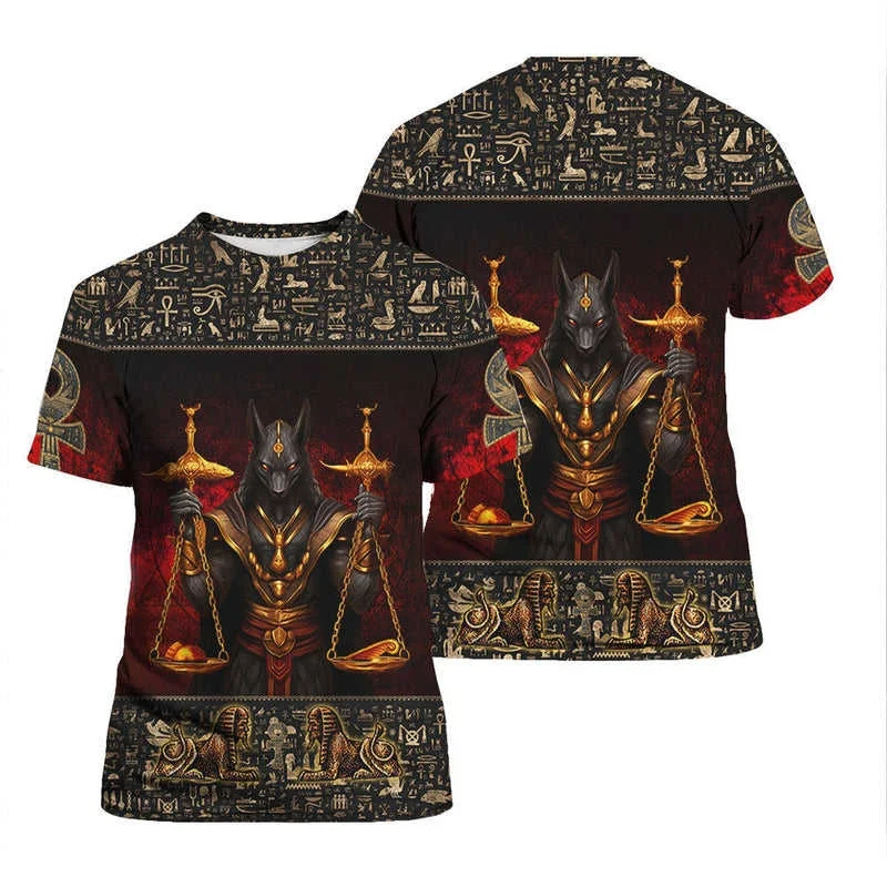 Pharaoh Anubis Pattern T-Shirt For Men Ancient Egypt 3D Printed Tees Summer Casual Loose T Shirts Round Neck Tops Short Sleeves