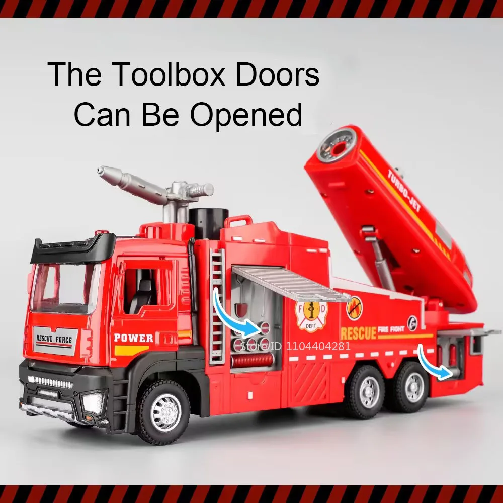 Modelo de motor de bomberos 1:32, barredora de saneamiento de ciudad de juguete, puertas de camión de Metal fundido a presión, sonido abierto, luz, vehículo en miniatura, juguetes para niños