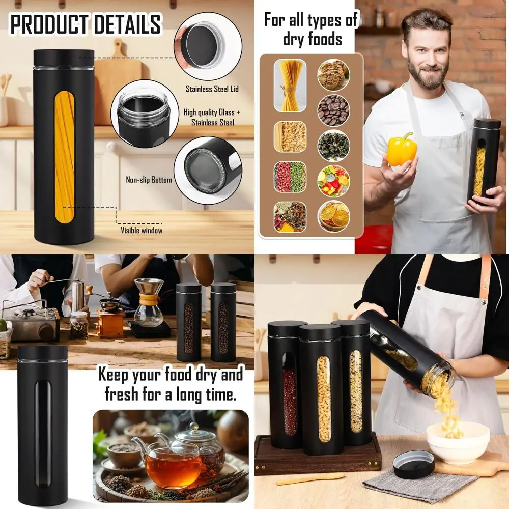 

Airtight Stainless Steel Canisters Set with Glass Window, 60 oz, for Coffee, Sugar, Spices, and Snacks Storage