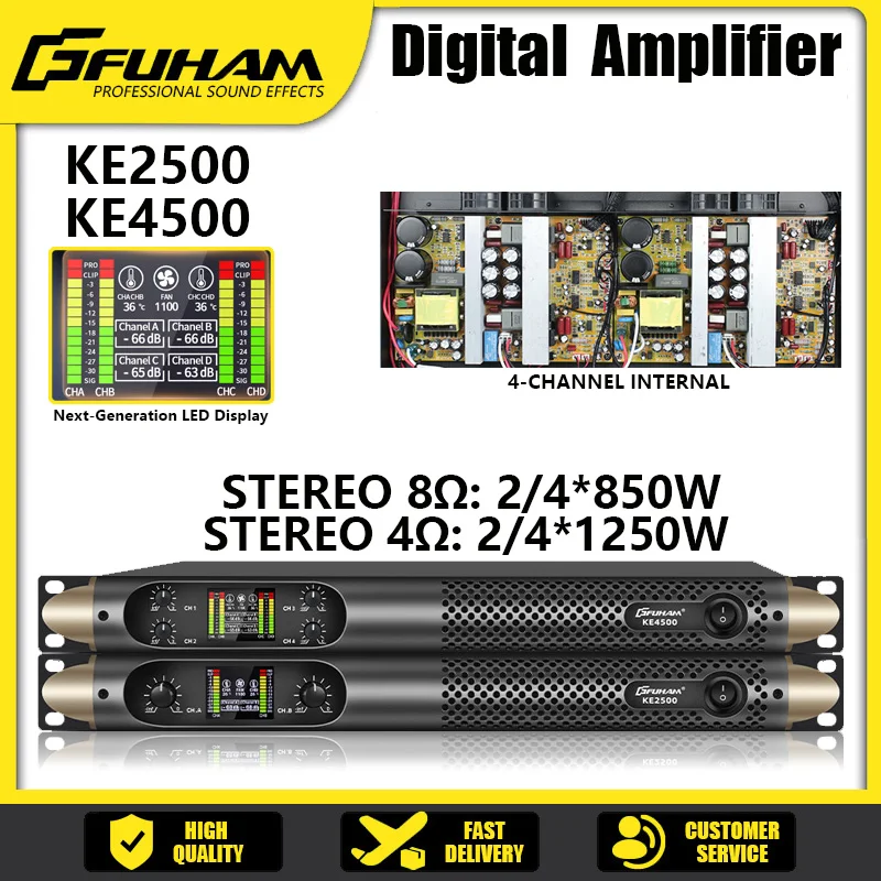 Image of FUHAM Digitaler Leistungsverstärker 8 Ohm 2x850W Klasse D Audio DJ Vorverstärker für Subwoofer 2/4-Kanal Line Array Lautsprecher-Verstärker