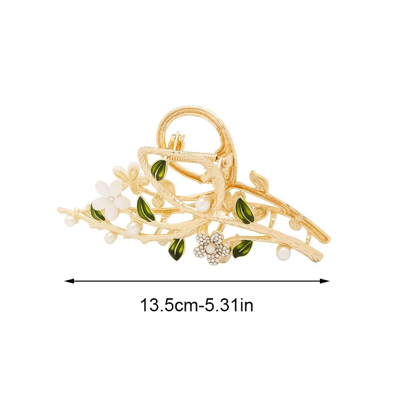 قطعة واحدة من مشبك شعر فرع الزهور للنساء، مشبك شعر عالي الجودة للربيع، مشبك سمك القرش الكبير لظهر الرأس #6