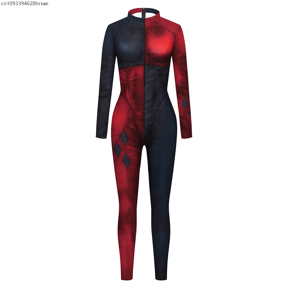 

Dark Cyber Gothic Punk Jumpsuit Halloween Party Cosplay Women Joker Bodysuit Sexy Elastic Party Zentai Suit