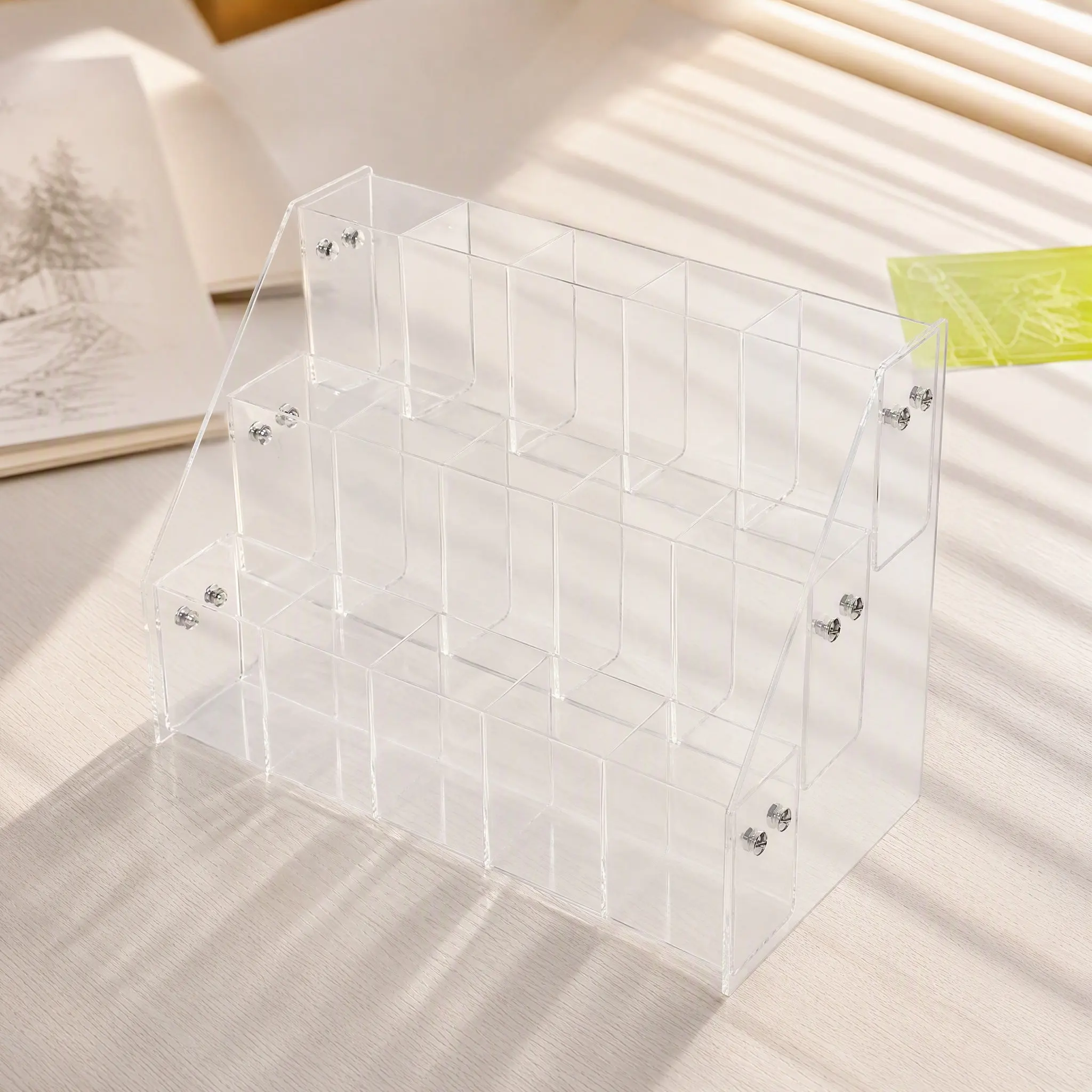 Acrylic Clear Pen Display Stand Plastic Organizer Desk Storage Marker Holder Art Supply Stationery Display Rack