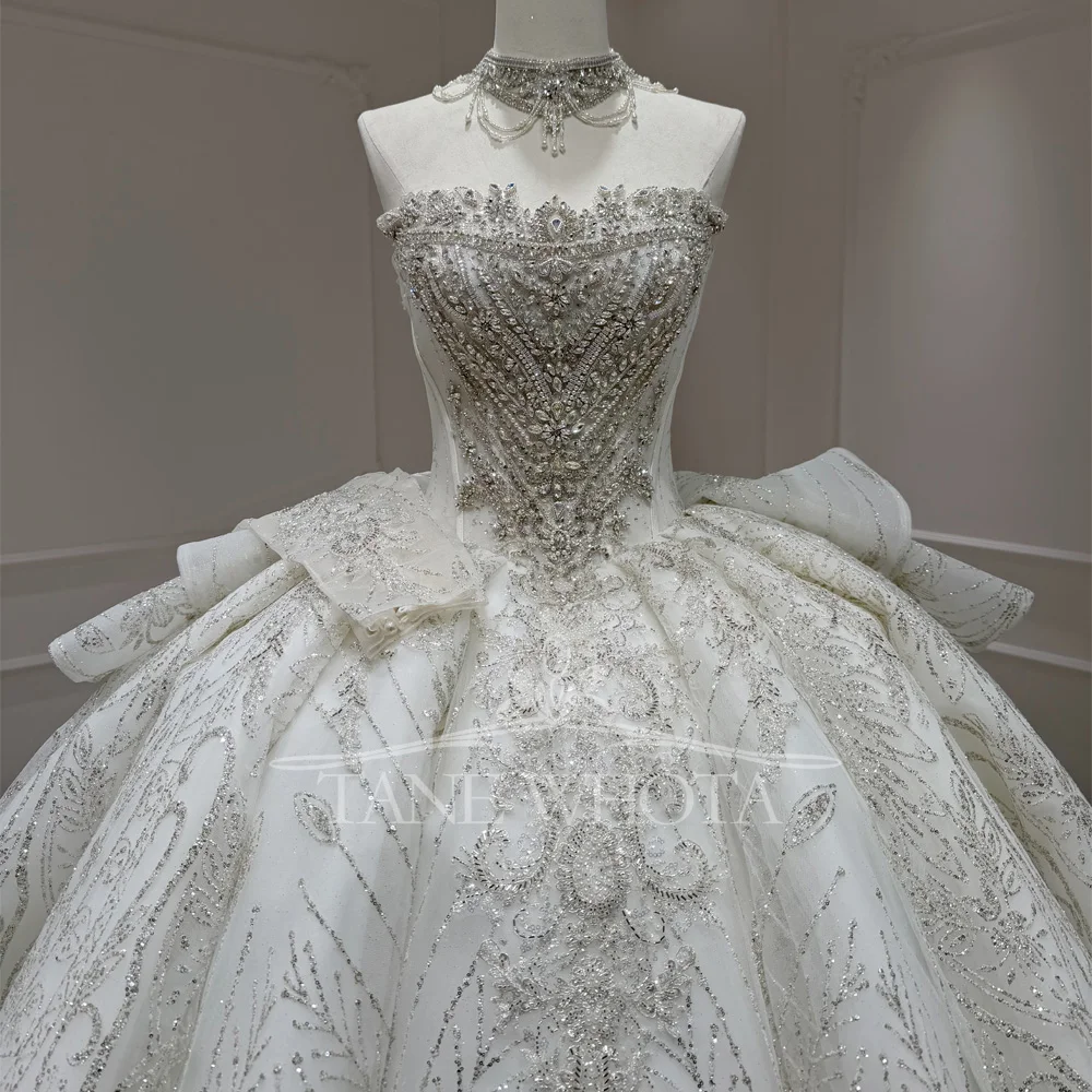 Customizable Sweetheart Wedding Dress Beading Sequined Detachable Sleeves Lace-Up Back Elegant Bridal Gown