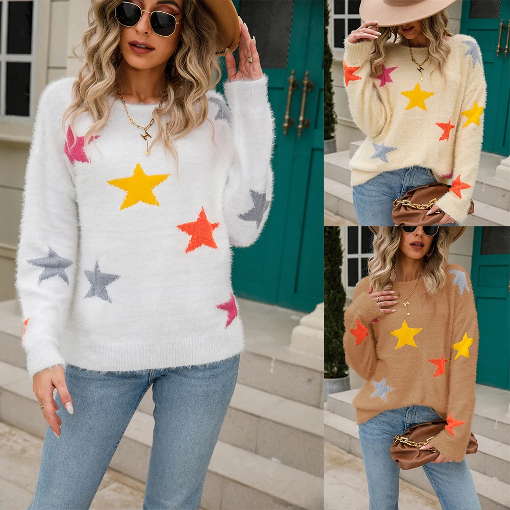 2024 Autumn Winter Women's Knitted Tops Female Round Neck Base Sweater Pullovers Plus Size Sweater Women's Knitted Sweater