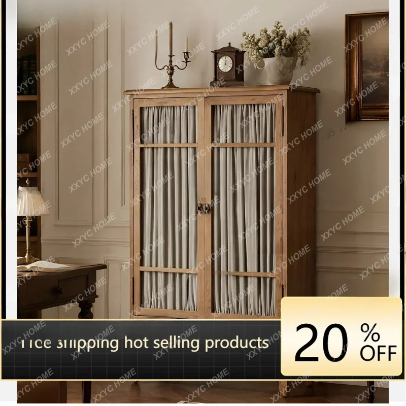 X vintage solid wood wardrobe living room floor-standing decorative display storage cabinetFactory Direct