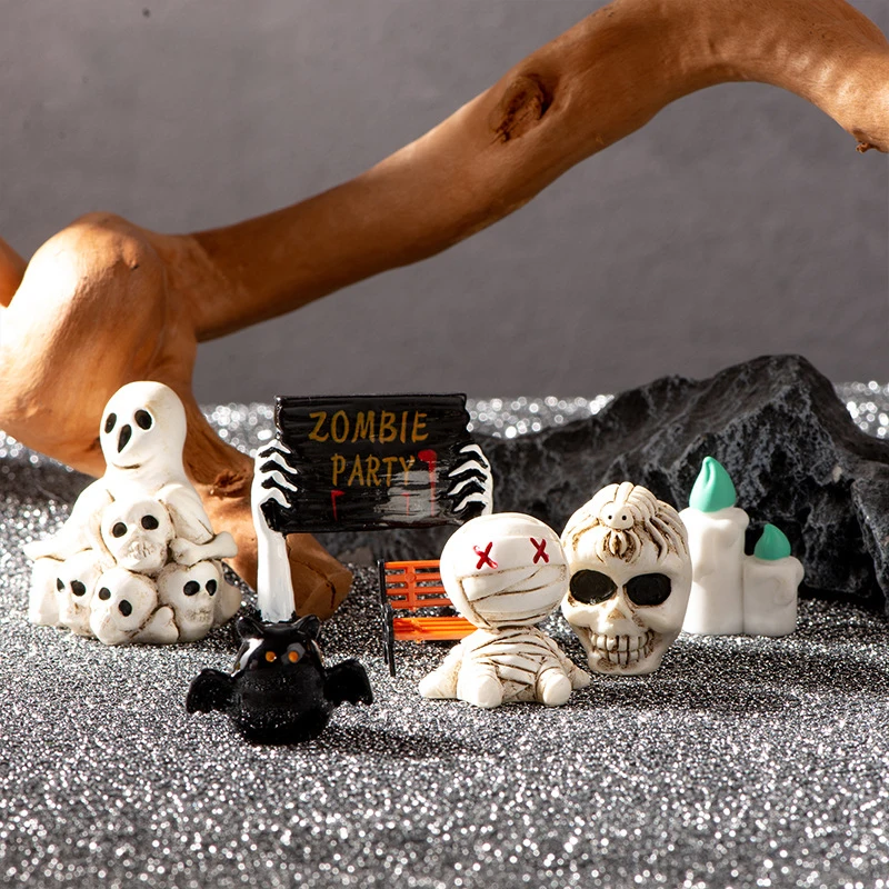 

Miniature Pumpkin Skeleton Mummy Skull Micro Landscape Ornaments, Halloween Decoration, Home Desk Accessories, 10Pcs