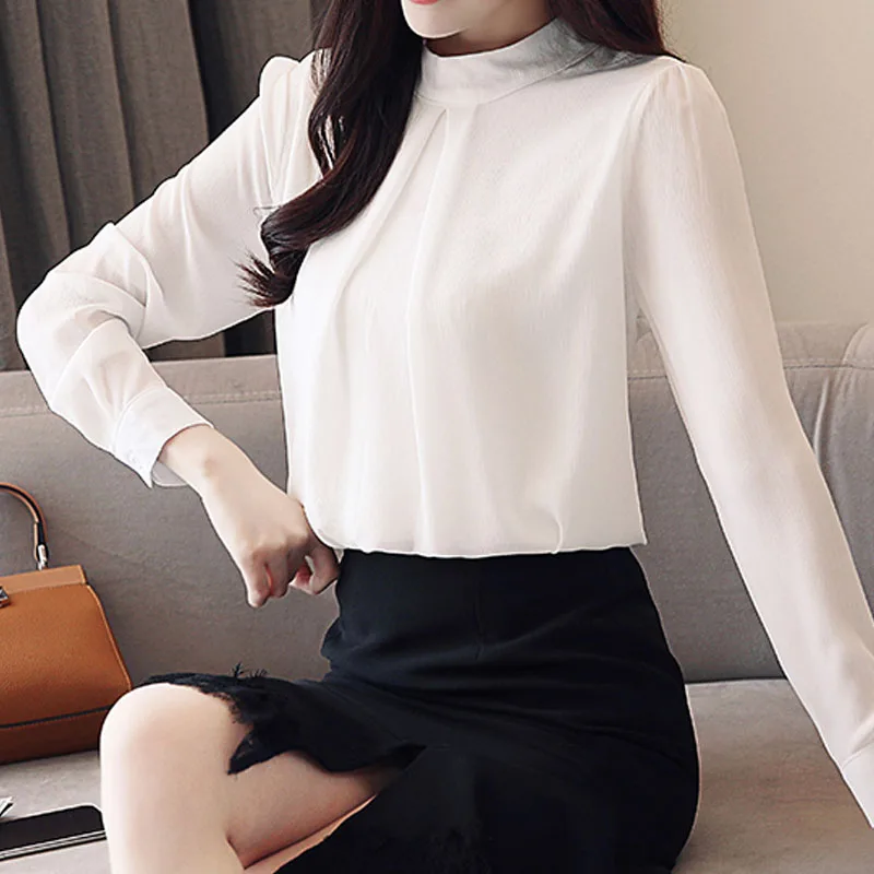 2025 White Blouses Women Blouse Korean Version Long Sleeve O-Neck Chiffon Black Shirts Women Tops Camisas Blusas Para Mujer C37