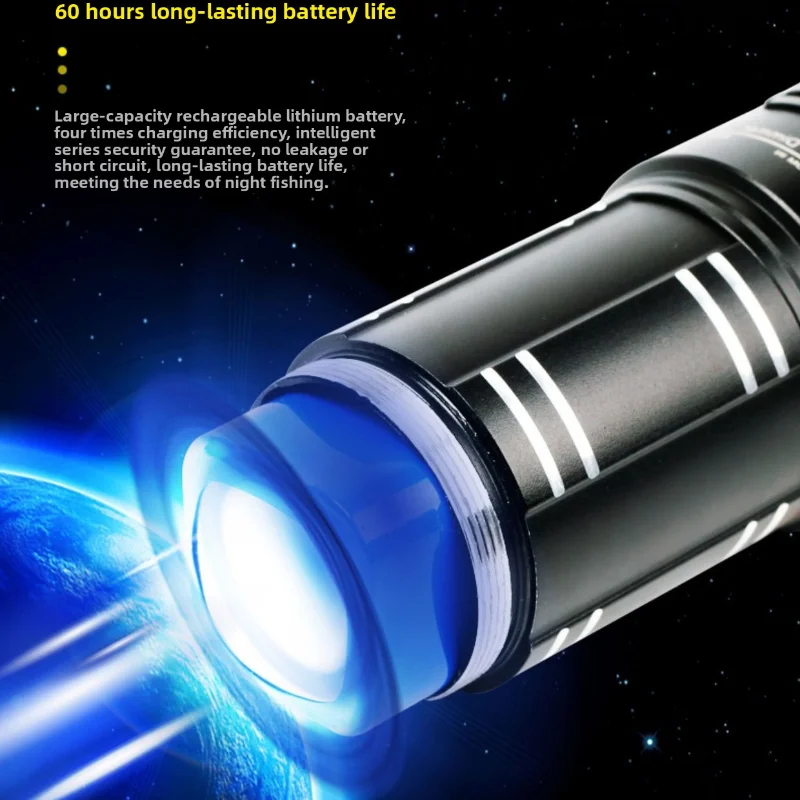 Bright Fishing Light Lights Source Variable Zoom Waterproof Night Flashlight Usb Rechargeable Drop Resistant For Night Fishing