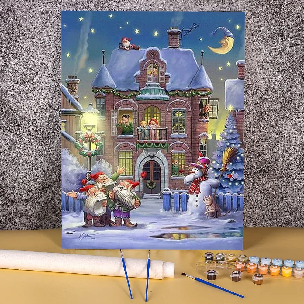 

615196 Christmas Santa Claus Snow House Landscape DIY Paint By Numbers Set Acrylic Paints 50*70 Canvas Painting Wall