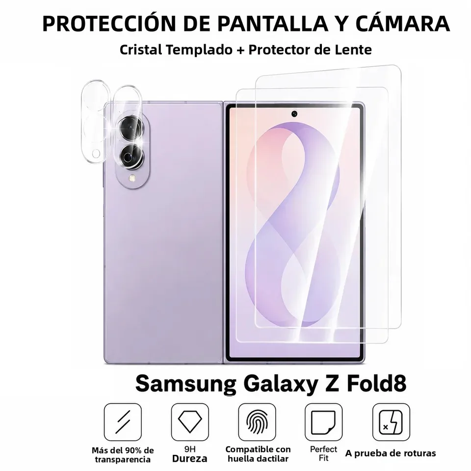 Vidrio templado + vidrio para cámara para Samsung Galaxy Fold 8 / Fold 8 Ultra, protector de pantalla y lente para Fold8 Fold8Ultra 2