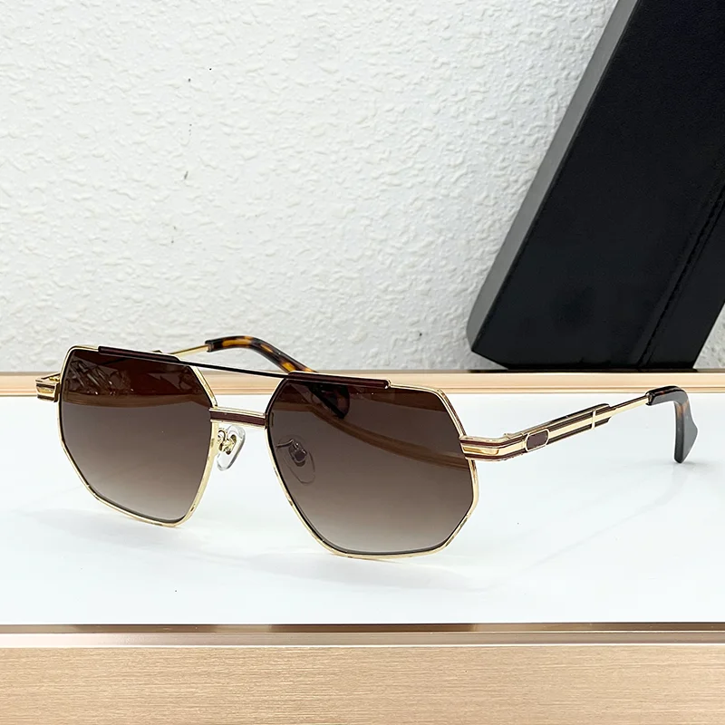 

Street Fashion Tortoise Gold Double Bridge Pilot Sunglasses for Men Original Luxury Craft Alloy Solar Glasses for Male