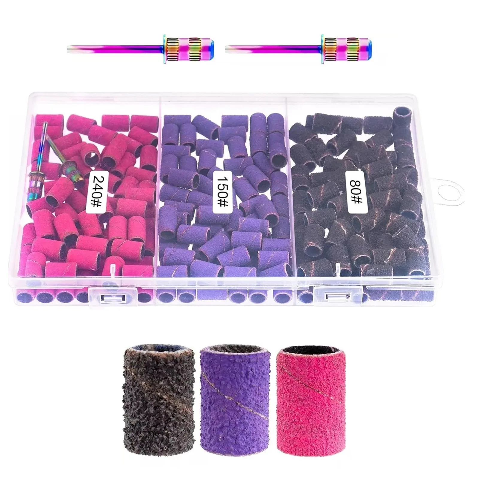 210 adet zımpara bandı ile 2 adet Shank için elektrikli manikür makinesi 80/150/240 Grit tırnak matkap taşlama Bit dosyaları pedikür aracı seti