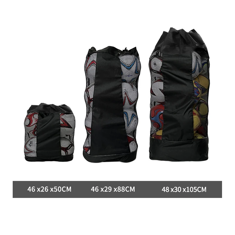 Large Mesh Ball Bag Drawstring Bag for Storage Soccer Basketball Volleyball Training Bags Black Sports Bag with Shoulder Straps