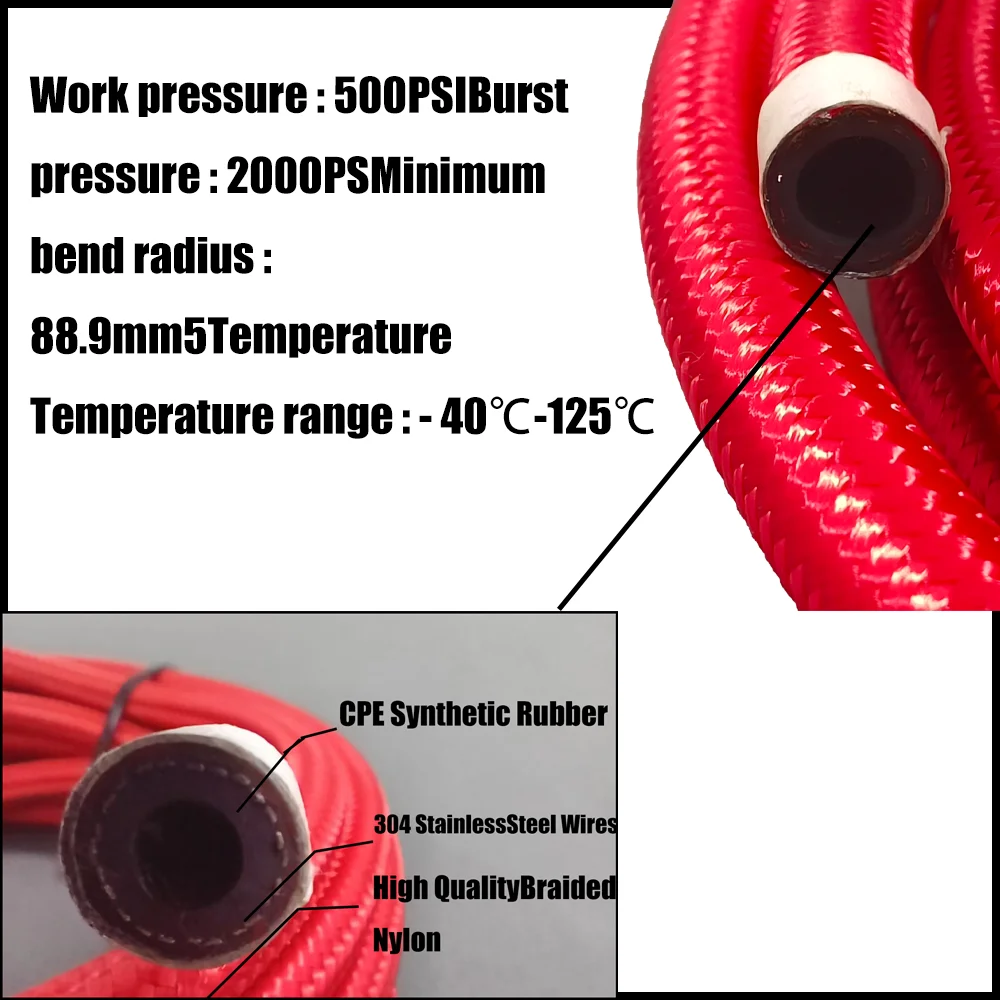 AN4AN6AN8 AN10 AN12 AN16 AN20 Oil Gas Cooler Hose Line Pipe Tube Fuel Line Outer nylon weaving CPE Synthetic Rubber 1M3M5M8M10M