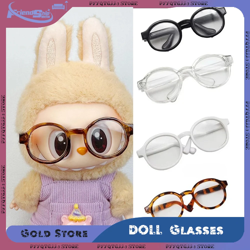 

6.5cm Mini Cute Transparent Plastic Sunglasses for 17cm Labubu Glasses for The Monster Doll SD Plush Accessories DIY Dolls Toys
