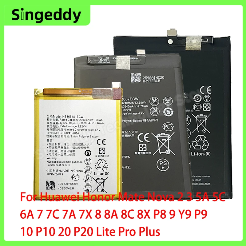 Phone Battery For Huawei Batteries For Honor Mate Nova 2 3 5A 5C 6A 7 7C 7A 7X 8 8A 8C 8X P8 9 Y9 P9 10 P10 20 P20 Lite Pro Plus