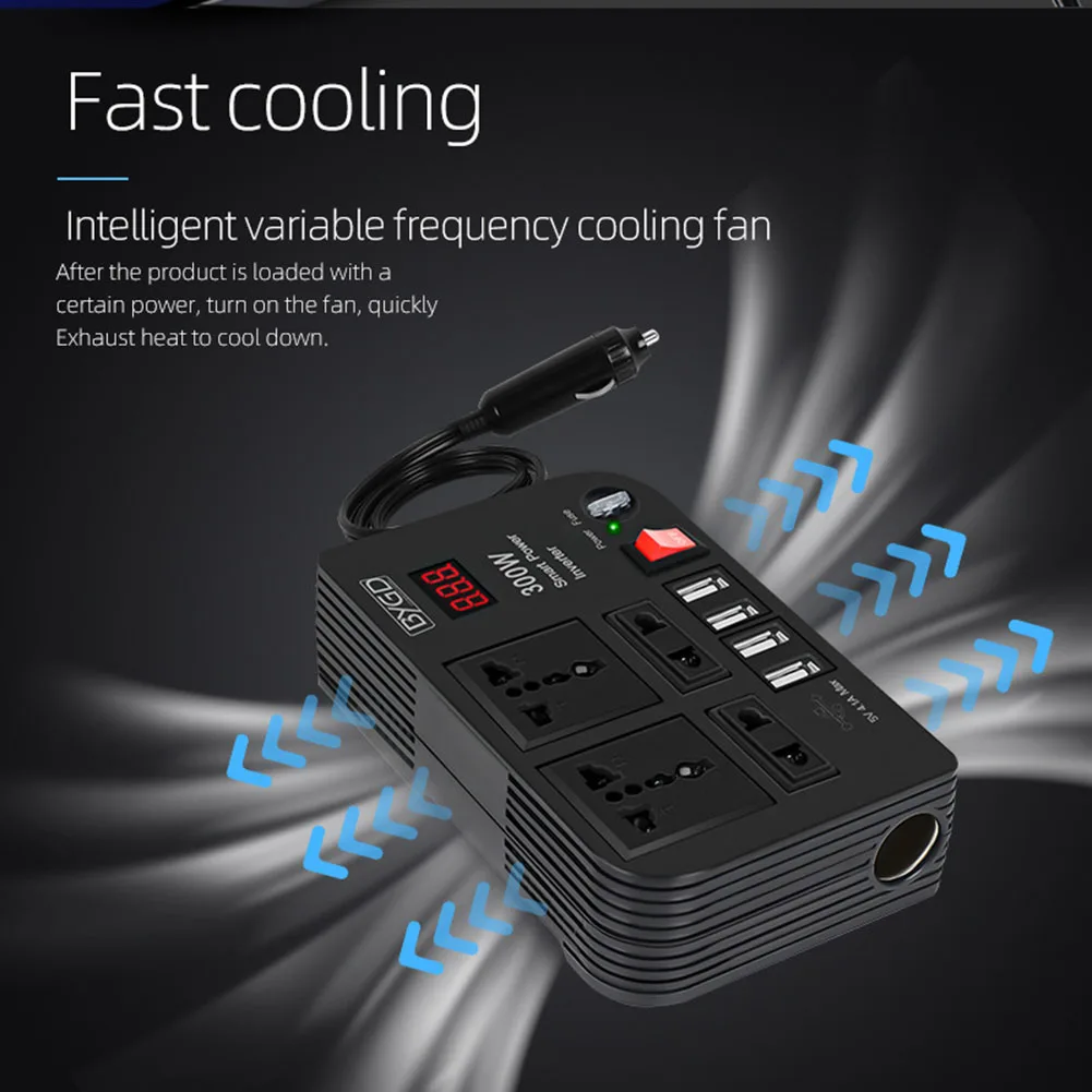 300W Car Inverter 12V to 220V Power Converter Multifunctional 4 USB Ports Auto Charger Modified Electronics Accessories