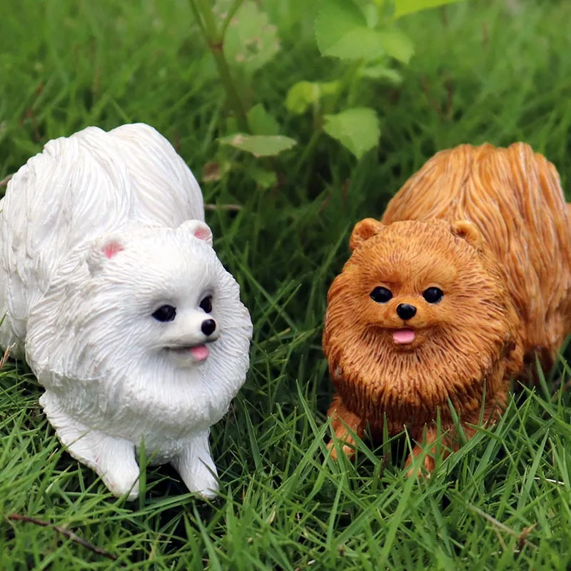 Oenux Genuine Kawaii Pet Dogs Model Cute Pomeranian Dog Animal Action Figure Solid PVC Dog Home Decoration Figurines Kids Toy