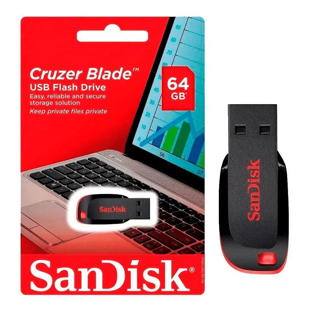 Pendrive Sandisk Cruzer Blade 64GB 2.0 Black And Red