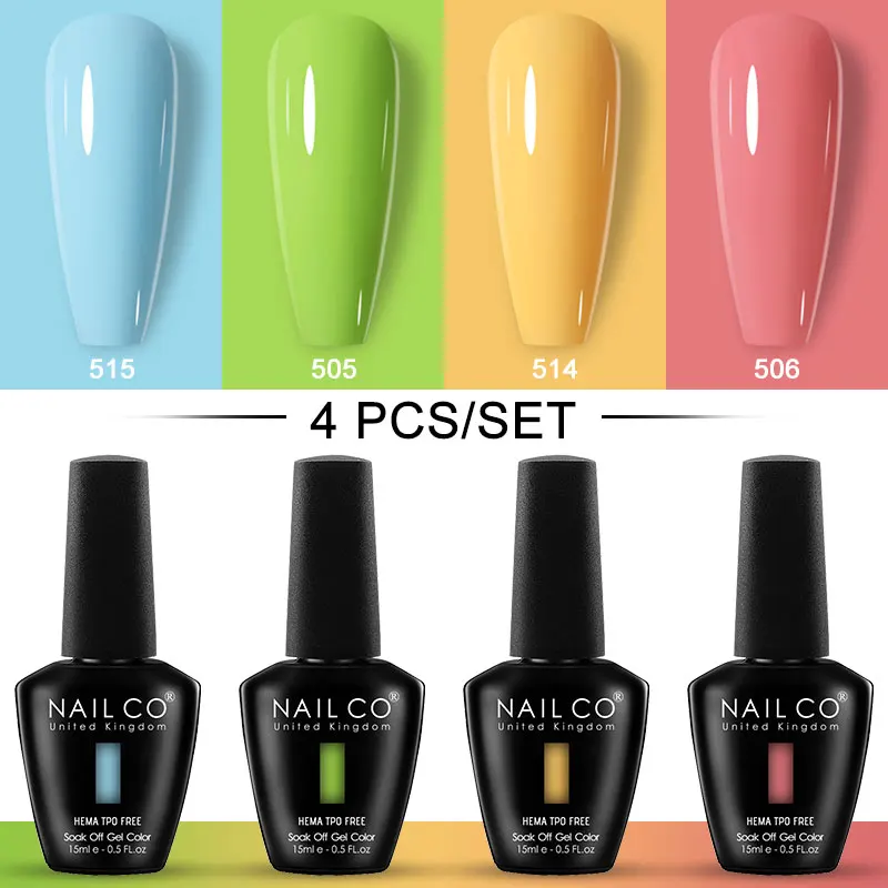 NAILCO 15ml Gel Nail Polish UV Glitter Red Gel Nail HEMA TPO FREE 4pcs/Set Summer Translucent Nail Art Need Top Base Coat Vernis