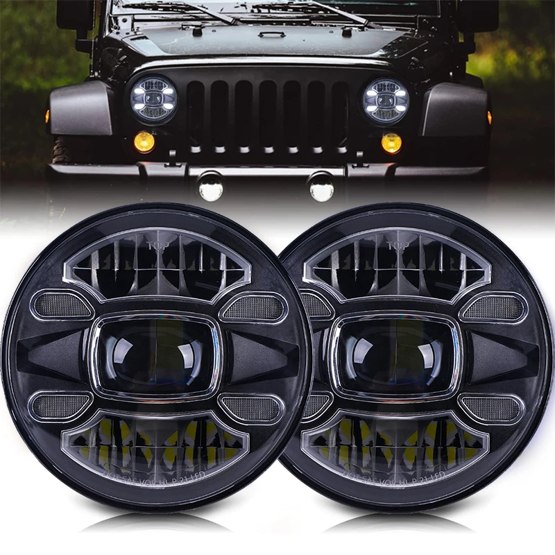 7 Inch LED Headlights DRL Hi/Lo Beam 60W H4 For Lada Niva 4X4 UAZ Hunter Hummer H1 H2 Jeep Wrangler Suzuki Samurai SJ410