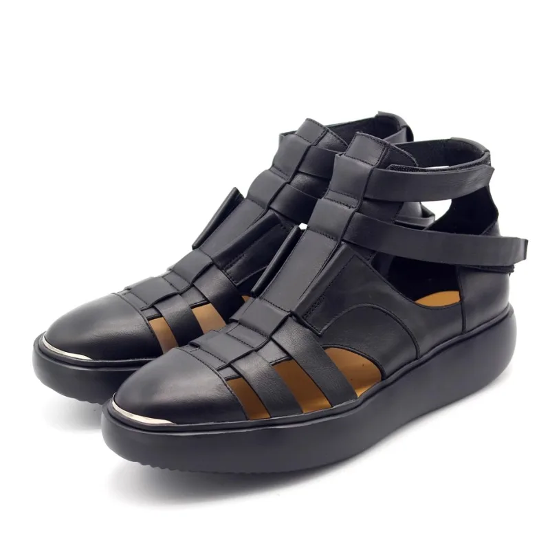 

Summer Men Outdoor Thick Sole Sandals Classic Handmade Genuine Cow Leather Gladiator Shoes Hollow Out Breathable Sandal Boots