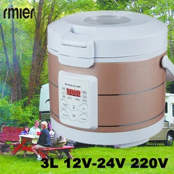 Mini olla arrocera de 12V, 24V, 220V, vaporera de sopa para coche y camión, fiambrera con calefacción, calentador de comida, 3L para acampar, menú ruso dorado