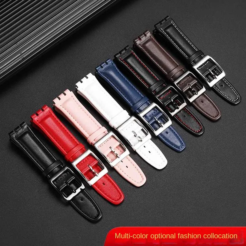 cowhide watch strap For SWATCH YCS YAS YGS IRONY Soft cowhide watchband Concave convex mouth 17mm 19mm men women bracelet band