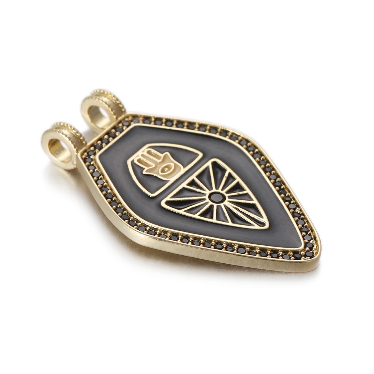 Luxury Classic Full Zircon Heart Geometric Pattern Fatima Charms Pendant for Jewelry Making DIY Necklace Bracelet Findings