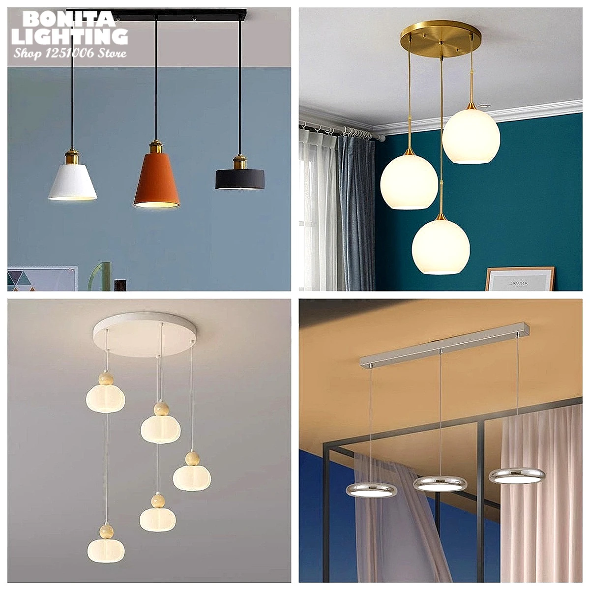 Multi-Hole Ceiling Canopy, Large Round/Long Adjustable Base Plate for Pendant Light Chandelier, Black/ White/ Chrome/ Copper