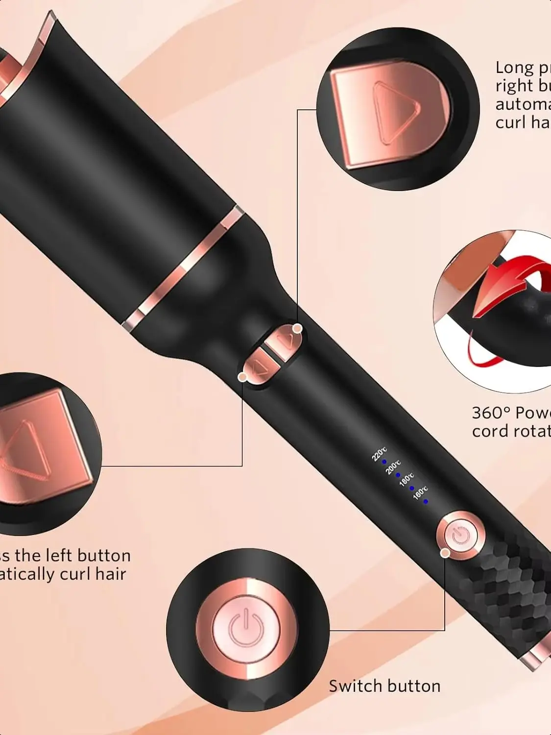 Perfect for salon-quality curls and waves, the elegant and advanced black automatic hair curler features a convenient dual volta